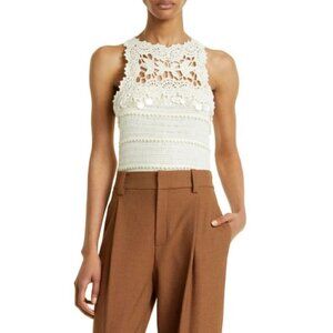 Sea NYC Gia Crochet Sleeveless Wool Boho Top Cream Womens Size Large